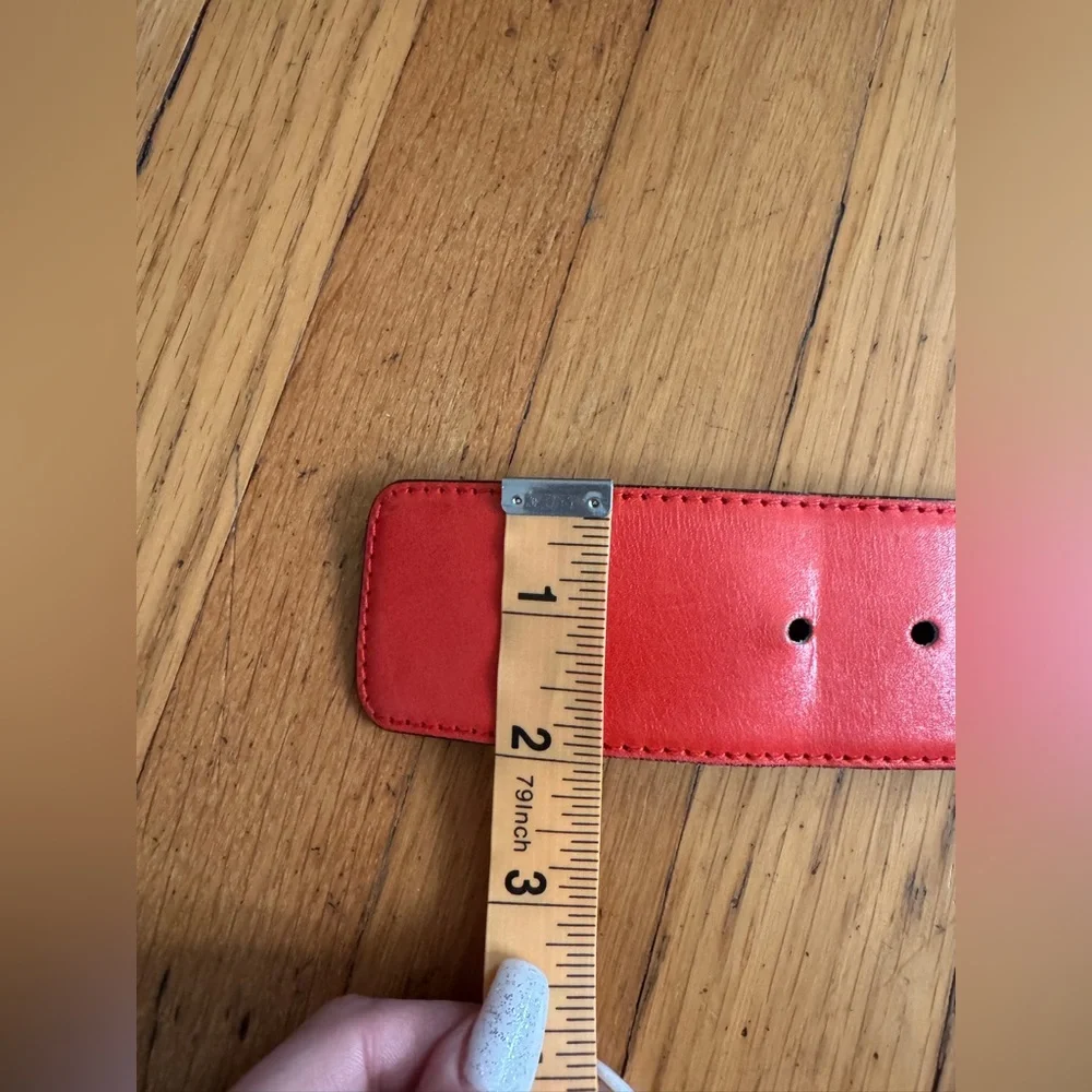 80s Vintage Red Leather Escada Belt w Gold Hardware - Picture 6 of 6